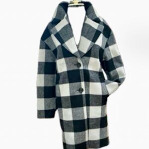 Bold Black and White Pea Coat with Wide Collar